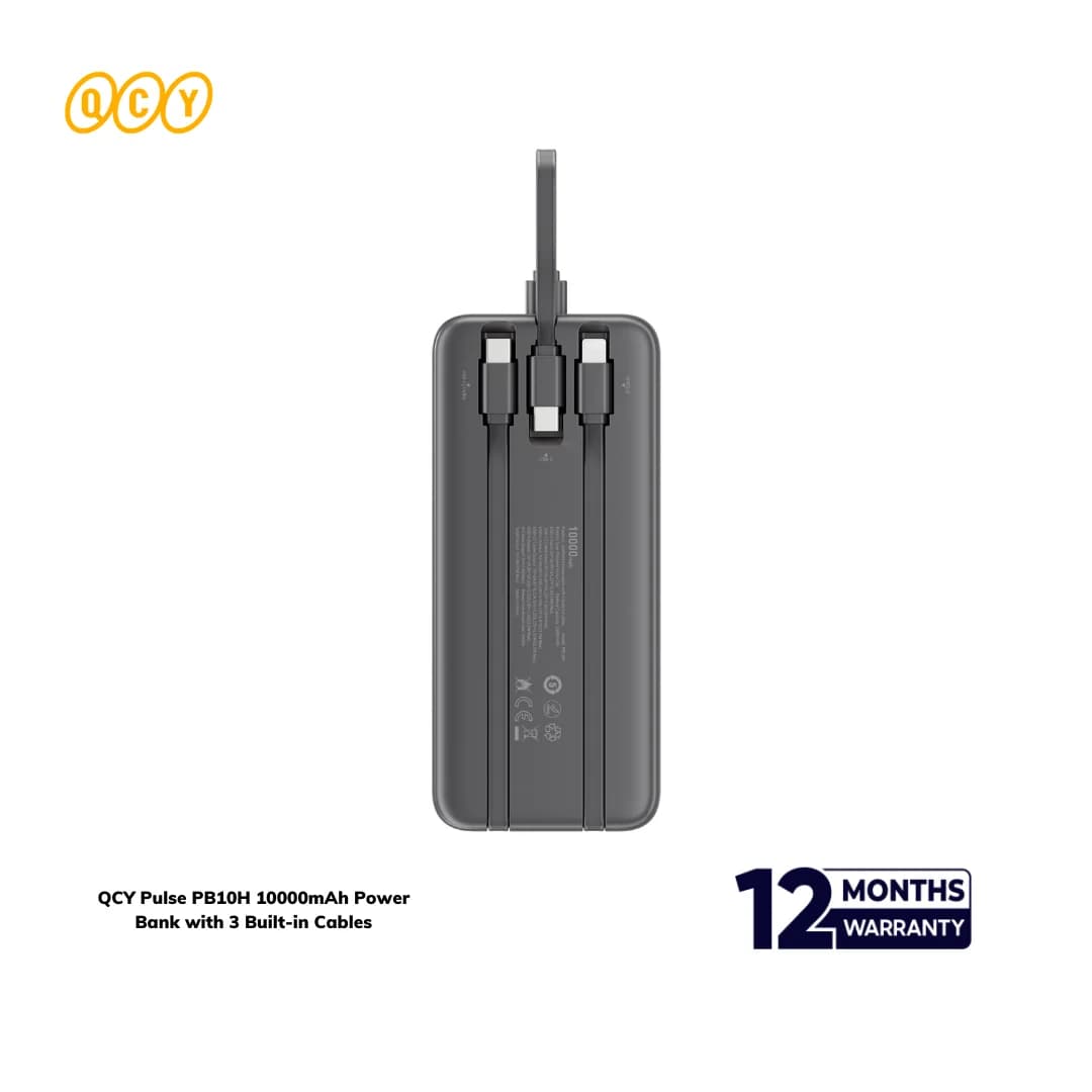 QCY Pulse PB10H 10000mAh Power Bank with 3 Built-in Cables - 22.5W Fast Charging - ছবি 2