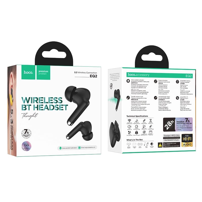 HOCO | EQ2 | TWS Wireless Earbuds | Bluetooth 5.3 | Up to 7 Hours Playback | Voice Assistant Activation | In-Ear Comfort Fit | Wireless Earphones for Android iPhone