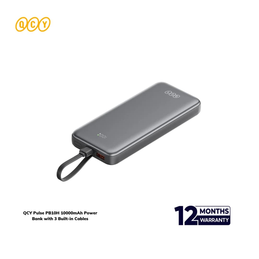 QCY Pulse PB10H 10000mAh Power Bank with 3 Built-in Cables - 22.5W Fast Charging