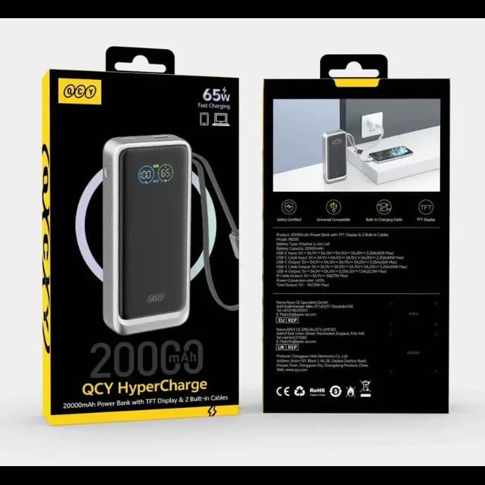 QCY HyperCharge PB20E 20000mAh 65W Power Bank