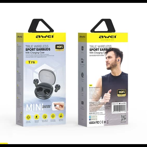 Awei | T76 | Wireless Earbuds | Bluetooth 5.0 | Up to 6 Hours Playback | 300mAh Case | Touch Control | Sweatproof Design | Wireless Earphones for Android iPhone